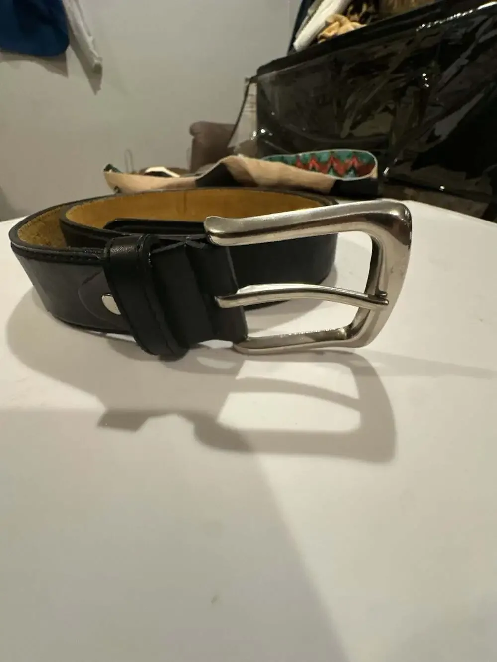 Genuine Leather Belt Size 38-40 Black Feather Embossed